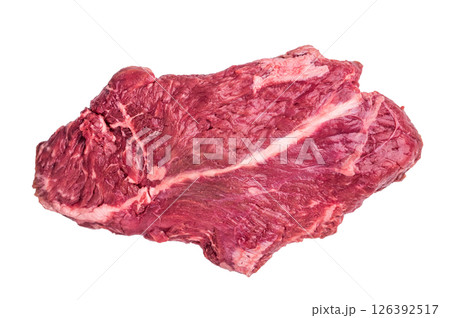 Raw hanging tender or onglet beef steak isolated on white background. top view 126392517
