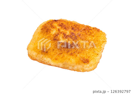 Fried Chicken cordon bleu cutlet with cheese and ham in breadcrumbs isolated on white backgroun 126392797