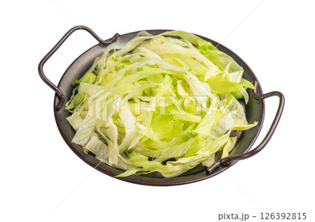 Fresh green iceberg lettuce salad sliced leaves isolated on white background. top view 126392815