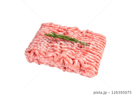Raw ground beef and pork meat, forcemeat isolated on white background. top view 126393075