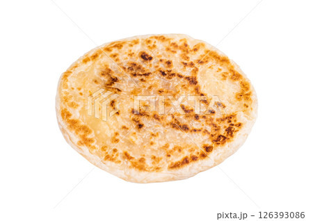 Homemade Kerala wheat paratha, layered parotta isolated on white background. top view Homemade Kerala wheat paratha, layered parotta isolated on white background. top view 126393086