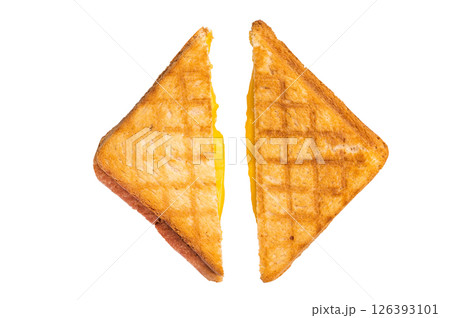 Toasted cheese sandwich isolated on white background. top view Toasted cheese sandwich isolated on white background. top view 126393101