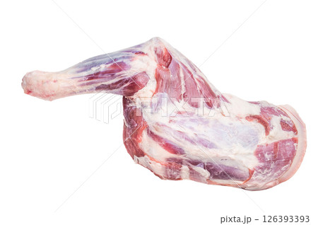 Fresh raw lamb shoulder, leg perfect for slow cooking or roasting to create a tender, flavorful meal. isolated on white background. top view Fresh raw lamb shoulder, leg perfect for slow cooking or roasting to create a tender, flavorful meal. isolated on white background. top view 126393393