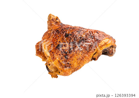 Roast chicken thigh with spices and herb isolated on white background. top view Roast chicken thigh with spices and herb isolated on white background. top view 126393394