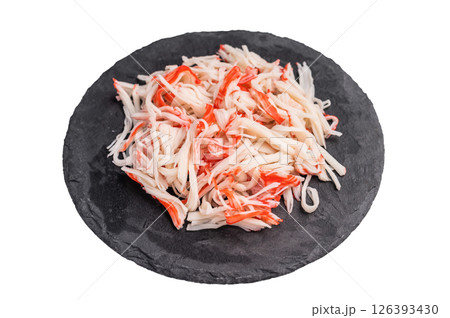 Lobster meat on a board isolated on the white background. top view Lobster meat on a board isolated on the white background. top view 126393430