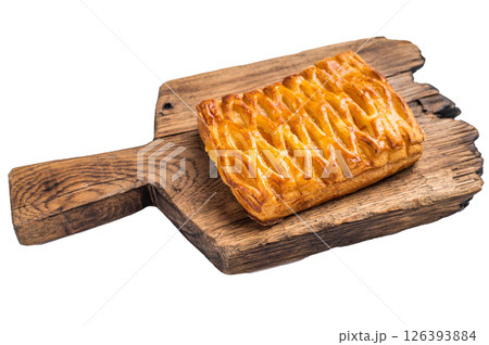 Danish pastry with a lemon jam, Puff pastry isolated on white background. top view 126393884