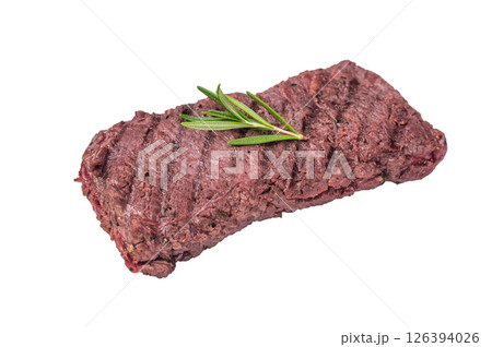 Roasted Flank beef steak, BBQ grilled meat isolated on white background. top view 126394026