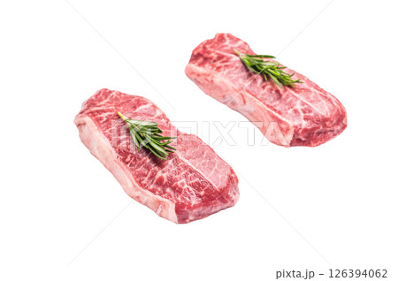 Raw Top blade steak, beef shoulder meat isolated on white background. top view Raw Top blade steak, beef shoulder meat isolated on white background. top view 126394062
