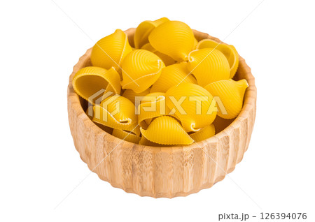 Jambo Pipe rigate raw pasta isolated on white background. top view Jambo Pipe rigate raw pasta isolated on white background. top view 126394076