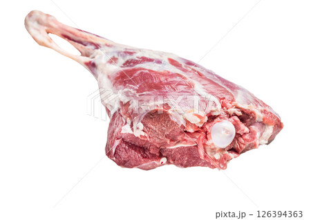 Raw whole lamb leg, fresh mutton meat isolated on white background. top view 126394363