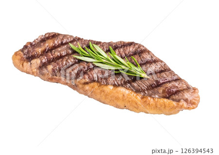 Grilled Brazilian picanha, rump cap beef steak. isolated on white background. top view Grilled Brazilian picanha, rump cap beef steak. isolated on white background. top view 126394543