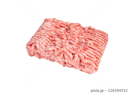 Raw ground pork meat, mincemeat isolated on white background. top view Raw ground pork meat, mincemeat isolated on white background. top view 126394552