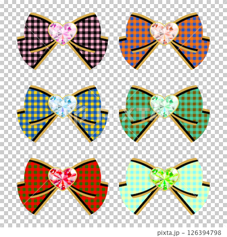Gingham check ribbon set decorated with heart jewels Decoration Material Color variations Gingham check ribbon set decorated with heart jewels Decoration Material Color variations 126394798