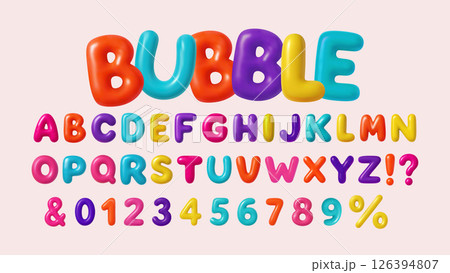 3d Font Letter Number Balloon Alphabet ABC Text Bubble Typography For Birthday And Party Vector Cartoon Fun Glossy Typeface 126394807