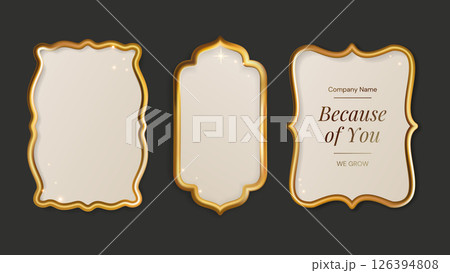 Frame Golden Gold Banner Label Luxury Metal Royal 3d Border Shape Ramadan Holiday Islam Oriental Casino Ornament Set Traditional Invitation Emblem 126394808