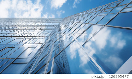青空に向かってそびえ立つガラス張りの高層ビル群 青空に向かってそびえ立つガラス張りの高層ビル群 126395477