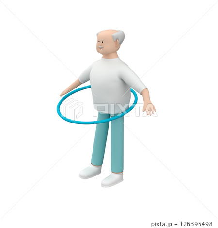 Senior man character over white background with hula hoop, 3d render Senior man character over white background with hula hoop, 3d render 126395498