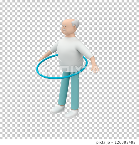 Senior man character over white background with hula hoop, 3d render Senior man character over white background with hula hoop, 3d render 126395498