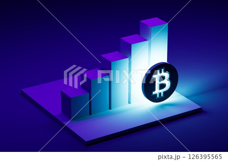 Bitcoin symbol growth chart. Bitcoin (BTC) growth concept. 126395565
