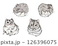 水彩風で描いたジャンガリアンハムスターの日常のいろんなポーズセット 126396075