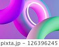 3d rendering of neon donuts. Neon background. 126396245