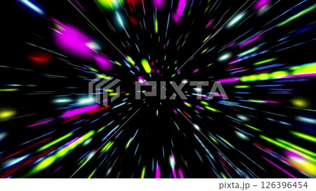 Abstract tunnel of a multicolor spectrum background. Bright rays of neon light and colorful glowing lines moving speed through the dark. Abstract tunnel of a multicolor spectrum background. Bright rays of neon light and colorful glowing lines moving speed through the dark. 126396454