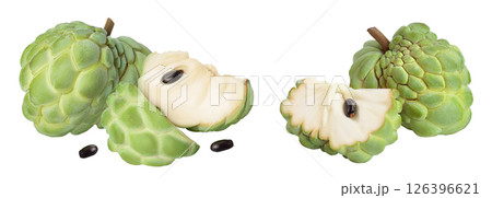Sugar apple or custard apple isolated on white background with full depth of field. Exotic tropical Thai annona or cherimoya fruit 126396621