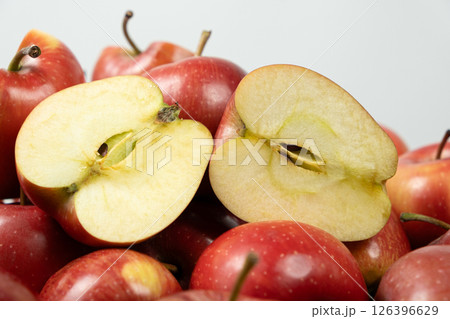 Fresh Red Apples and Halves Close-Up Composition. 126396629