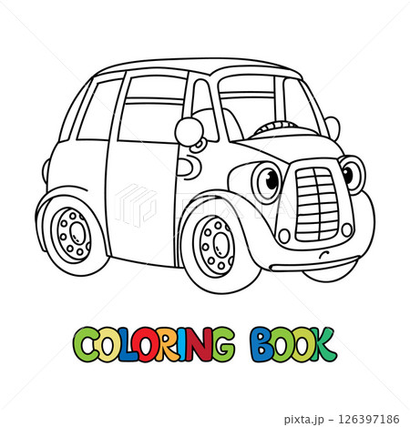 Small retro car with eyes. Funny coloring book Small retro car with eyes. Funny coloring book 126397186