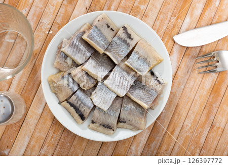 Fillet of appetizing herring 126397772
