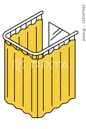 カーテンで仕切られた試着室のシンプルでかわいいアイソメトリック線画イラスト 126397983