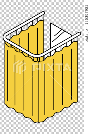 カーテンで仕切られた試着室のシンプルでかわいいアイソメトリック線画イラスト 126397983