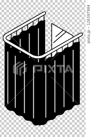 カーテンで仕切られた試着室のシンプルでかわいいアイソメトリック線画イラスト 126397984