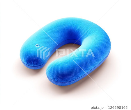 Blue U-Shaped Travel Pillow on White Background 126398163