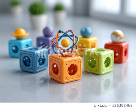 Colorful Toy Blocks with Atom and Planets Model 126398462