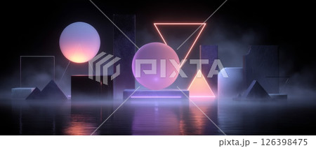 Abstract Geometric Shapes Glowing in Dark Night 126398475