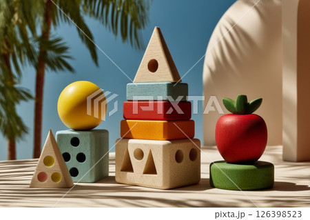 Colorful Stacking Blocks for Kids on Beach Colorful Stacking Blocks for Kids on Beach 126398523