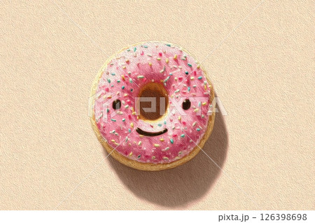 Pink Sprinkled Donut on Sandy Beach Pink Sprinkled Donut on Sandy Beach 126398698