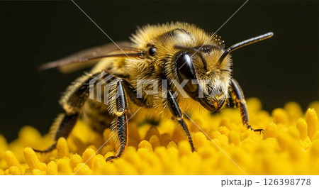 Bee collecting pollen from yellow flower. 126398778