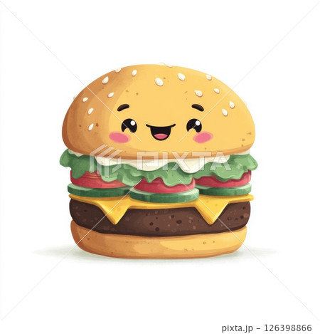 Smiling Cartoon Burger Illustration Smiling Cartoon Burger Illustration 126398866