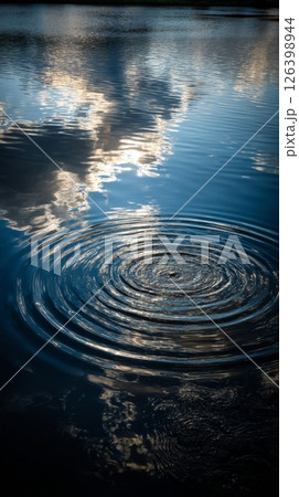 Blue Water Reflection with Concentric Ripples 126398944