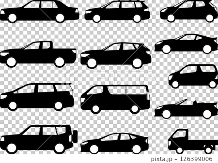 Set of various body types of automobiles side view simple silhouettes 126399006