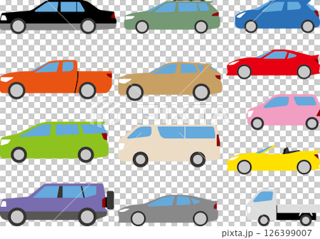 Set of various body types car side view simple illustrations 126399007