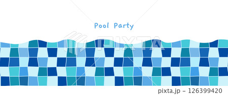 Summer Swimming Pool Floor Tiles Vector Banner, Blue Ceramic Tile Background for Holiday Brochure and Flyer Designs 126399420