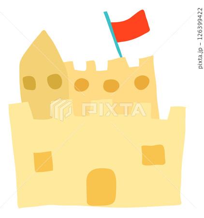 Summer vector illustration of a sandcastle with a flag 126399422