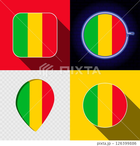 Set of modern icons with the national flag of Mali. 126399886