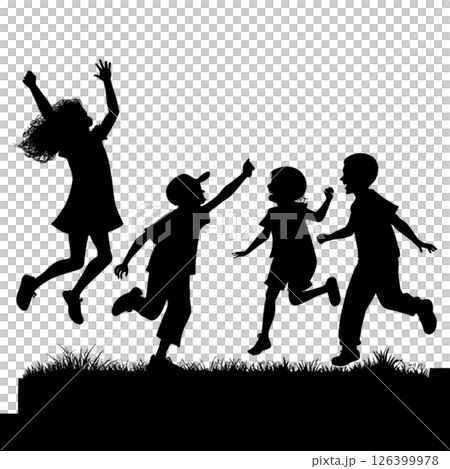 Silhouette of children playing transparent background 126399978