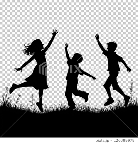 Silhouette of children playing transparent background 126399979