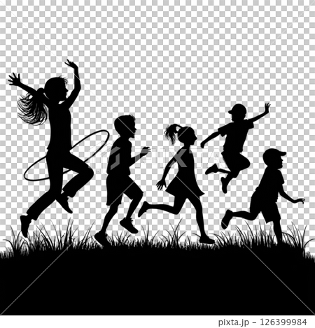 Silhouette of children playing transparent background 126399984