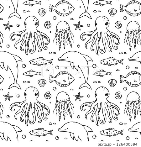 Seamless pattern with sea creatures 126400394